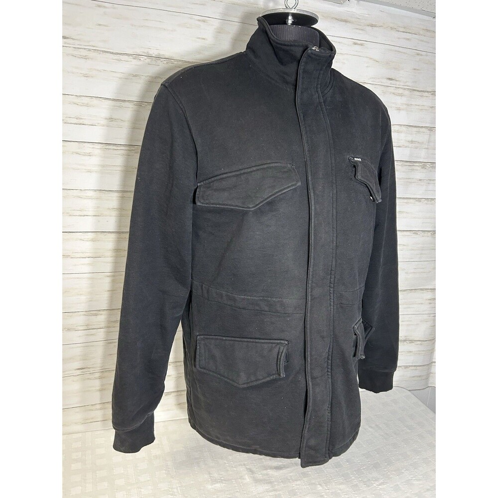 Hurley Jacket Coat Men Size LARGE Insulated Full Zip Black Cotton Bomber Skate